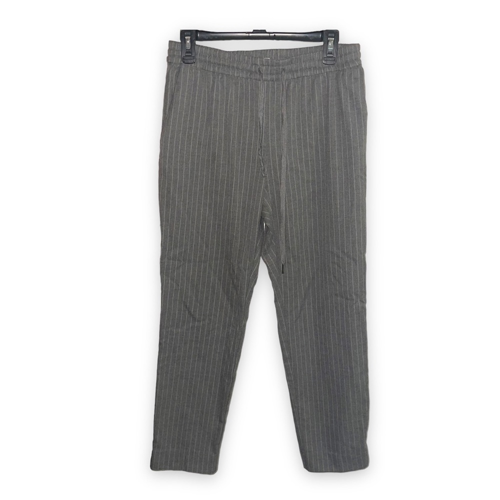 H&M Woman’s Grey & White Pin Stripe Stretchy Drawstring Straight Leg Dress Pants - Picture 8 of 9